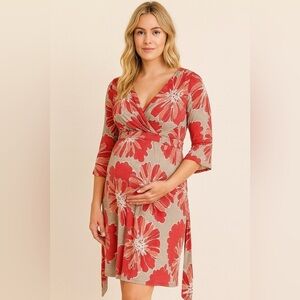 Liz Lange For Target Coral Sage V Neck Floral Maternity Dress sz XXL